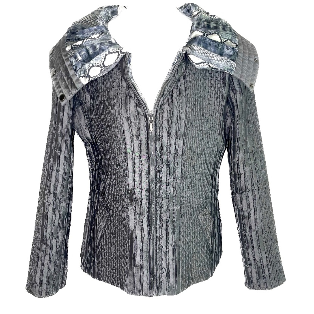 Boutique Reversible Silky Snake Print Front Zip Jacket  Sz M